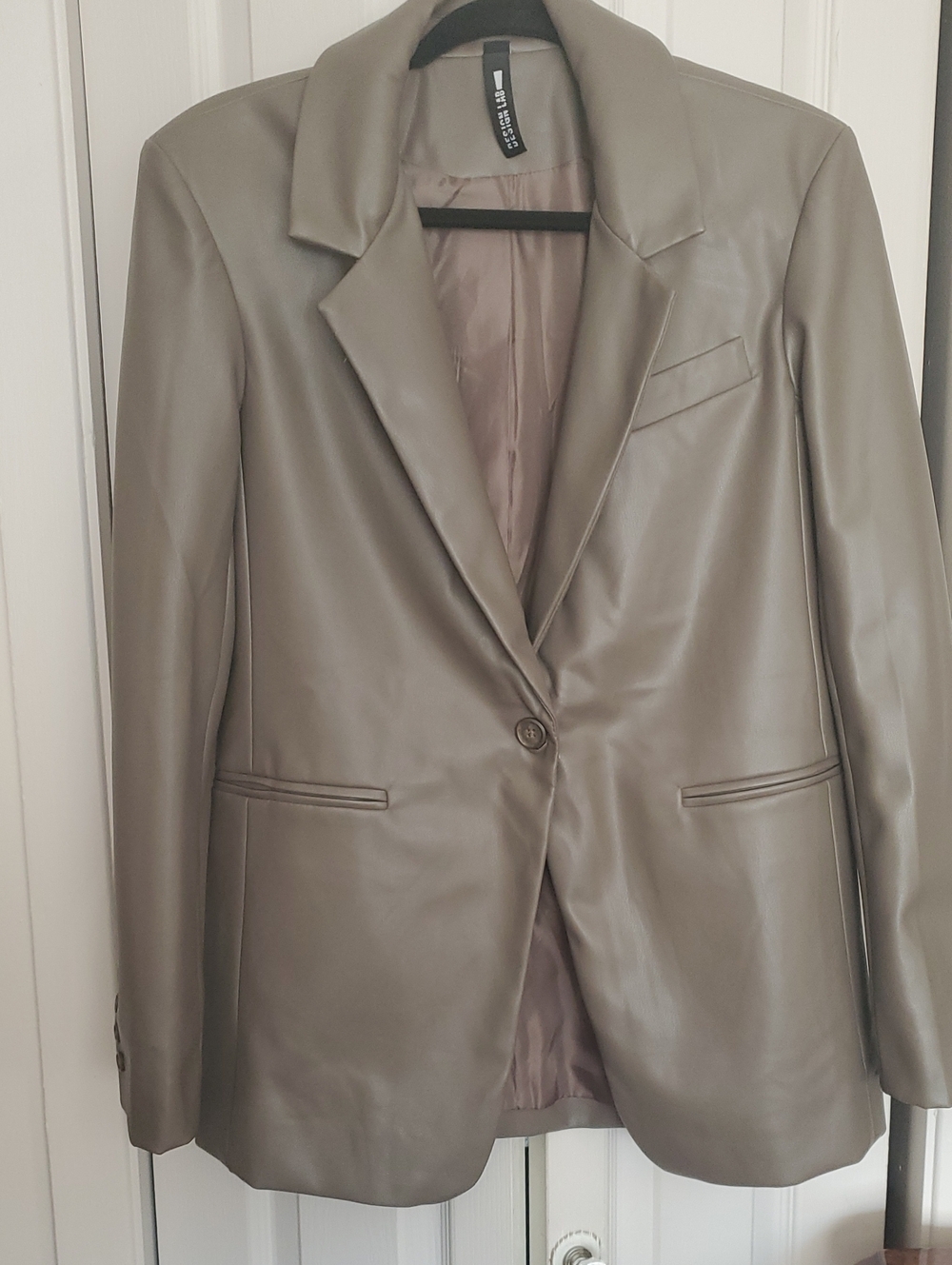 Design Lab Taupe Faux-Leather Blazer - Single Button Women’s Jacket